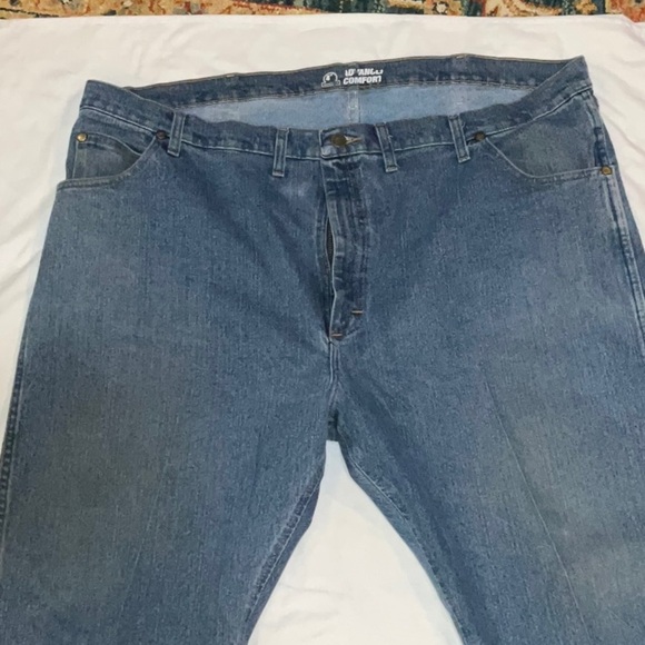 Wrangler Distressed 46x30 Preown Advance Comfort Bootcut Blue Denim Work Jeans - Picture 2 of 11